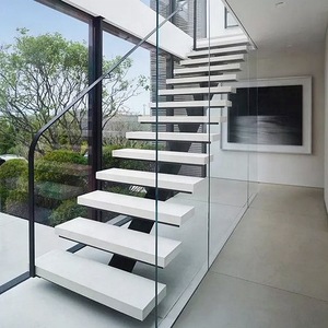 <span class=keywords><strong>Escalier</strong></span> flottant moderne en acier et bois sur mesure avec éclairage LED pour villa - Product Image 6