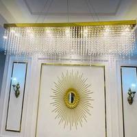 Lustre rectangulaire en cristal pour restaurant, suspension LED, design minimaliste de luxe, pour salle à manger, comptoir de bar, avec pampilles en acier inoxydable