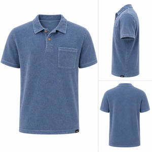 Mens Towel <b>Polo</b> <b>Shirt</b> Washed Texture Terry Polyester Cotton <b>Pocket</b> Design Plain Soild Color Short Sleeve Lightweight Casual Wear - Product Image 2