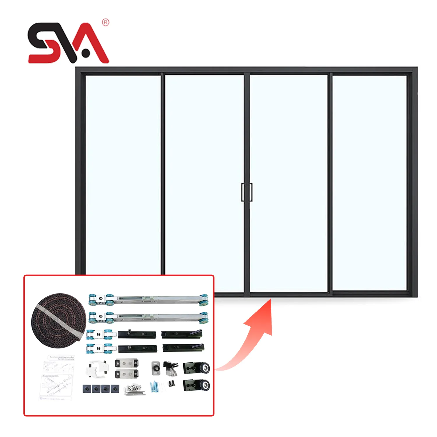 China SVA-6089 Aluminium Zink legierung synchron isiert Soft Close Schiebe gehärtete Glastür Hardware Fitting