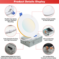 Plafonnier LED encastré rond en aluminium à haute luminosité 5CCT dimmable pour bureau, salon, chambre à coucher, 9W 12W