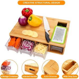 Bamboo Cutting Board With Drawers Storage Box Kitchen <b>Set</b> 15.8x10.2x3.9 In Multifunctional Chopping Block - Product Image 3