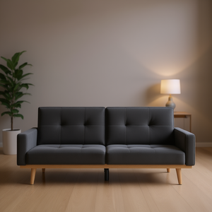 Dark Gray Velvet <b>Sofa</b> Bed 2 Seater <b>Wood</b> <b>Frame</b> Modern Design Living Room Furniture - Product Image 2