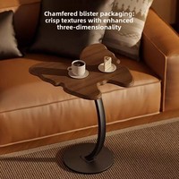 Mesa de Centro Minimalista con Marco Metálico y Borde de Mariposa, Madera de Nogal Negro, Estilo Mediados de Siglo, Mesa Auxiliar para Sala de Estar