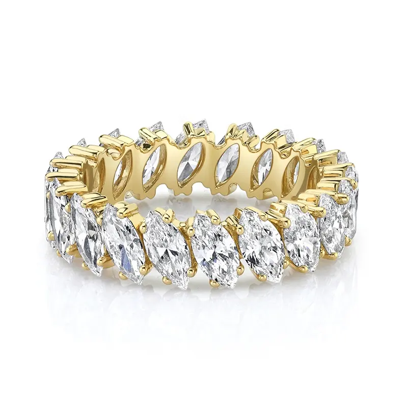 Gemne Perhiasan Pengantin 925 Perak Murni 18K Emas Vermeil Marquis Cincin Band Keabadian Berlian