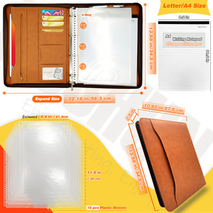 Chất lượng cao A4 dây kéo PU da danh mục đầu tư Organizer Trường hợp Chất lượng cao padfolio tài liệu compendium Vòng chất kết dính thư mục nộp hồ sơ - Product Image 4