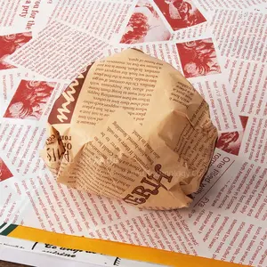 Papel de embrulho para embalagem de pão e hambúrguer, papel revestido de Pe e cera à prova de graxa de qualidade alimentar personalizada de fábrica com impressão de logotipo