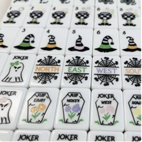 Hocus Pocus Halloween Witch American Mahjong Kit, Ubin Berukir Mewah Bertema Sihir untuk Hiburan Pesta Liburan