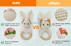 Mềm Crochet đan vòng đồ chơi hà mã con hươu cao cổ voi sư tử hình dạng động vật bé nhai Teether bằng gỗ Rattle với tính năng - Product Image 2