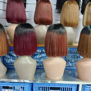 Perruque Bob Blonde en Gros 100% <span class=keywords><strong>Cheveux</strong></span> Humains Vierges Indiens avec <span class=keywords><strong>Frange</strong></span> Transparente HD pour Femmes – Achat en Gros - Product Image 4