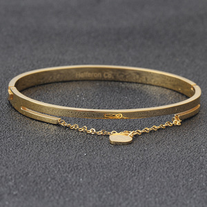 Heart Shape Stainless Steel Bracelet 6Mm <b>Gold</b> Women's Everyday Wear Charm <b>Bangle</b> <b>Rose</b> <b>Gold</b> Jewelry - Product Image 2