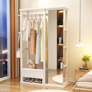Soporte de abrigo y sombrero de espejo de cuerpo entero de madera maciza barata de último estilo con espejo de ajuste giratorio de estante integrado para armarios - Product Image 3