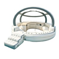 Plateforme flottante gonflable d'extérieur en PVC et tissu maillé avec auvent, pour bar aquatique, piscine marine, canapé de luxe et divertissement sur yacht