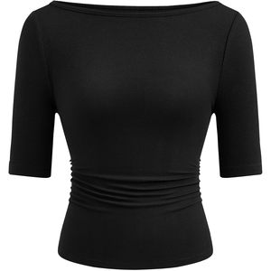Camiseta de Verano para Mujer, Manga Corta, Cuello Barco, Tejido Acanalado, Corte Ajustado, Diseño Fruncido, Ropa Casual Básica Primavera 2026 - Product Image 1