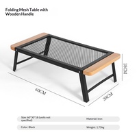 Ensemble table et chaises pliantes rectangulaires en fer grillagé pour camping extérieur, portable, anti-brûlure, design simple, mobilier d'extérieur