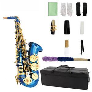 Saxophone alto en laque bleue, tonalité Mi bémol, lot mixte d'usine en gros - pour la revente aux petits grossistes, compatible avec support de saxophone/embouchure - Product Image 1
