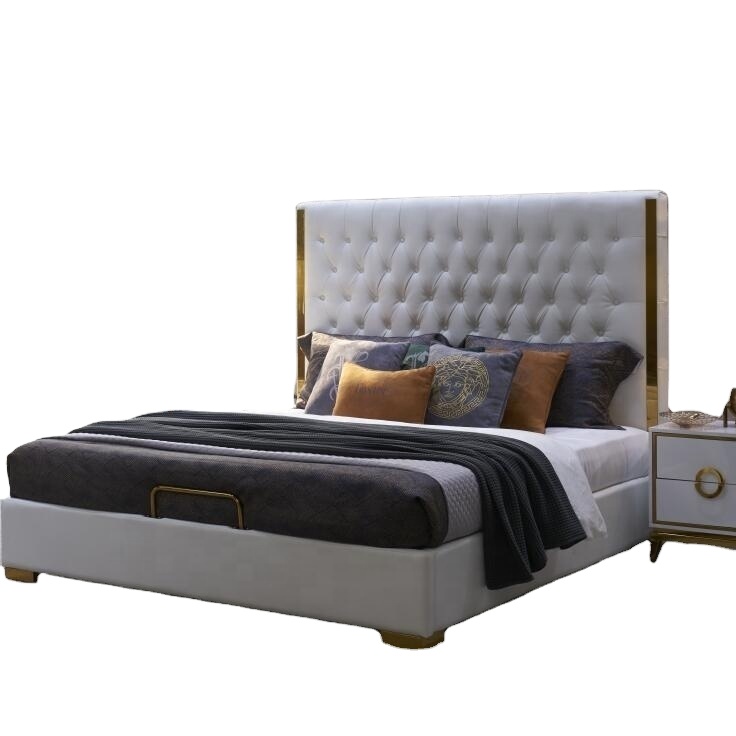 Лидер продаж, современная простая роскошная кожаная домашняя кровать из нержавеющей стали с простым дизайном для спальни