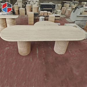 批发带凹槽的石灰华餐桌和带凹槽的茶几家具 - Product Image 5