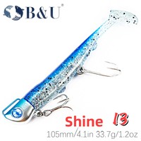 Ensemble d'hameçons à tête plombée B&U pour la pêche en mer + appât artificiel souple à queue en T 110 mm/33,7 g, leurre de lancer longue distance pour le bar