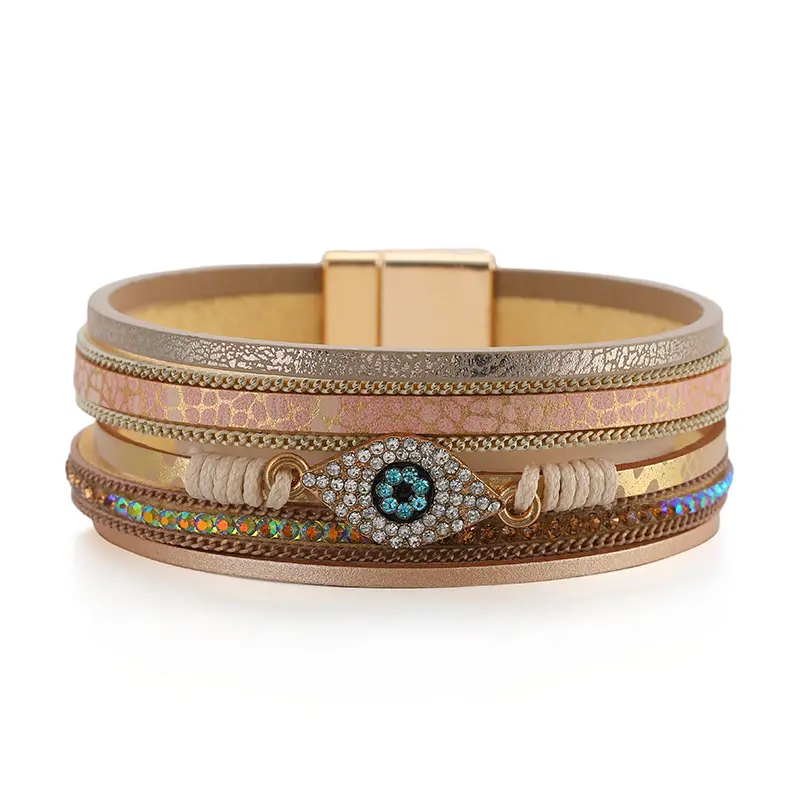 KL ODM Armbanden Cuff Bracelets Crystal Bead Bracelet With Magnetic Clasp For Women Leather Wrap Bracelet