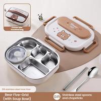 Boîte à lunch en acier inoxydable pour enfants à 5 compartiments avec bol à soupe, récipient de stockage alimentaire, boîte bento pour l'école, les étudiants, les adultes, le bureau
