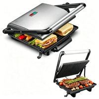 Grille-pain électrique en acier inoxydable RSC, presse à panini, machine à sandwichs, grill plat antiadhésif, sans fumée, chauffage 3D, 2000W, usage domestique