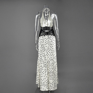 Abito da sera lungo elegante da donna 2026 di lusso, sexy, con scollo <span class=keywords><strong>a</strong></span> V, <span class=keywords><strong>a</strong></span> <span class=keywords><strong>pois</strong></span>, con allacciatura al collo, senza schienale, patchwork in pizzo - Product Image 6