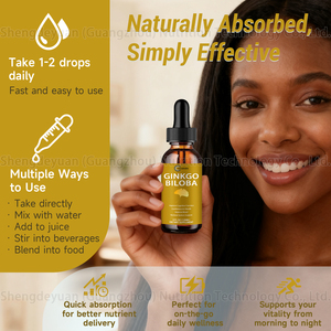 OEM Private Label Biologische Ginkgo Biloba Extract Oraal Vloeibaar Extract Supplementen voor Geheugen & Hersenfunctie Cognitieve Ondersteuning 120ml - Product Image 4