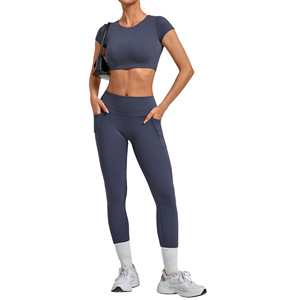 Ensemble de <span class=keywords><strong>yoga</strong></span> 2 pièces YIYI : Haut de <span class=keywords><strong>yoga</strong></span> à col rond et dos nu, Leggings taille haute effet push-up avec double poche latérale – Tenue de sport et fitness - Product Image 5