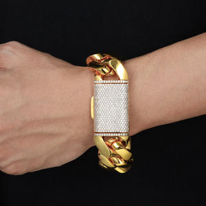 Chaîne et Bracelet Hip Hop Cubain 14K <span class=keywords><strong>en</strong></span> Laiton Plaqué <span class=keywords><strong>Or</strong></span> de Luxe, Chaînes Miami Cuban Link Massives et Robustes pour Hommes - Product Image 5