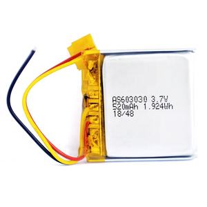 Fábrica de China 603030 recargable de 3,7 v 520 mah batería de polímero de litio con UL/KC/UN38.3/WERCS certificado - Product Image 1
