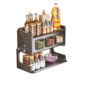 Wall Mounted Spice Rack Rectangle 90 Degree Rotating Storage For Oil Salt Soy Sauce Vinegar Condiments - Product Image 4