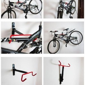 Soporte de pared para bicicletas, doble gancho, plegable, de acero, negro y rojo, para bicicletas de montaña y carretera - Product Image 4