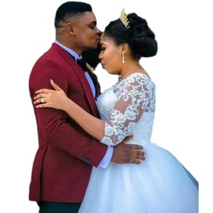 <b>Lace</b> Ball Gown Wedding Dress O-Neck Long Sleeve Princess Waist <b>White</b> Vintage Style Adult Formal Dress - Product Image 5