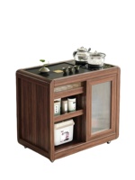 Table à thé mobile en bois massif avec plateau en verre, style luxe léger, table basse multifonctionnelle, chariot de rangement, mobilier de maison