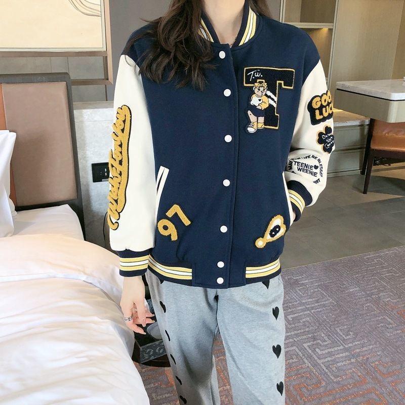 Bear Letter Embroidery Street Trend Oversized Baseball Uniform