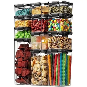Airtight Plastic Pet Food Storage Containers Set High Quality 6 Pack Transparent Food Storage Boxes With Lids