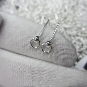 Solid 925 Sterling Silver Bead Stud Earrings Findings with Dangle Hoop for DIY Making