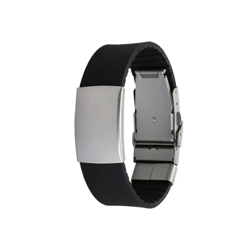 Verstellbares Silikon armband mit Metallplatte gravur und Metall verschluss