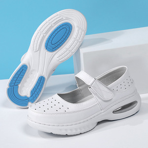 Chaussures d'infirmière en cuir blanc de deuxième couche pour femmes chaussures de travail médical rembourrées creuses douces et respirantes antidérapantes - Product Image 3