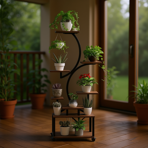 Support à plantes en métal noir à 8 niveaux, 61 pouces de haut, en forme de S, pour éclairage de culture intérieur, pour la maison, le patio et le jardin - Product Image 2