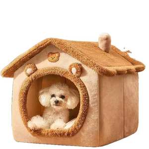 Lit pour animaux de compagnie de luxe pliable et détachable, rectangulaire, imprimé animal, pour chat et chiot, extra petit à moyen, type maison, niche, canapé, en éponge de luxe - Product Image 2