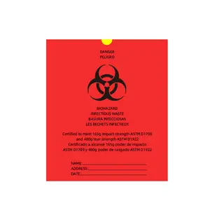 Китайский заводской поставщик, Красный одноразовый медицинский мешок для отходов инфекционной биологической опасности
