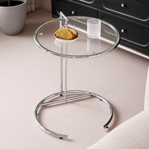 <span class=keywords><strong>Table</strong></span> d'appoint moderne de luxe à hauteur réglable, style nordique, pour salon, en verre et métal chromé argenté - Product Image 1