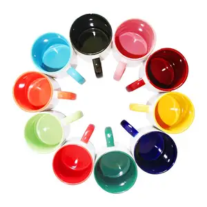 Tasse de couleur intérieure de haute qualité tasse bicolore tasses en céramique personnalisées en gros 11oz poignée couleur unie à l'intérieur tasse d'impression par sublimation