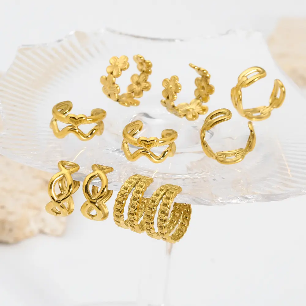 2024 Minimalism 18k Gold Plated Tarnish Free Waterproof Non Pierced Stainless Steel Ear Cuff Earrings for Women