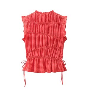 Conjunto de Blusa <span class=keywords><strong>con</strong></span> Volantes y Pantalones Anchos a Cuadros, Diseño Personalizado, Atuendo Casual de Dos Piezas para Mujer, OEM/ODM por Fábrica China - Product Image 3