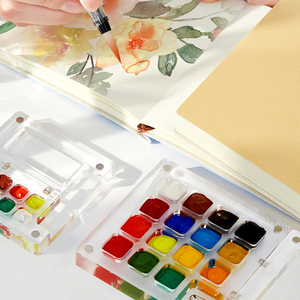<span class=keywords><strong>Palette</strong></span> d'aquarelles 15 grilles Mini boîte vide en acrylique transparente 15 couleurs Boîte de plateau de peinture de voyage en plastique - Product Image 4
