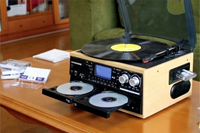 Reproductor de Discos de Vinilo TODO EN UNO 2018 con Grabación en CD Doble, USB, Radio y Cassette