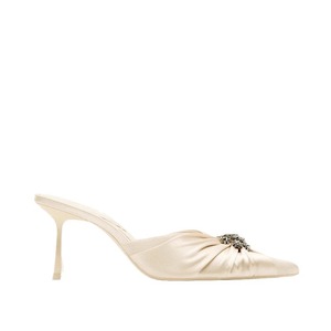 Sensuelle été nouveauté femmes Beige Satin appartements talon fin bout pointu chaussures de mariée avec flocon de neige strass maille doublure - Product Image 5